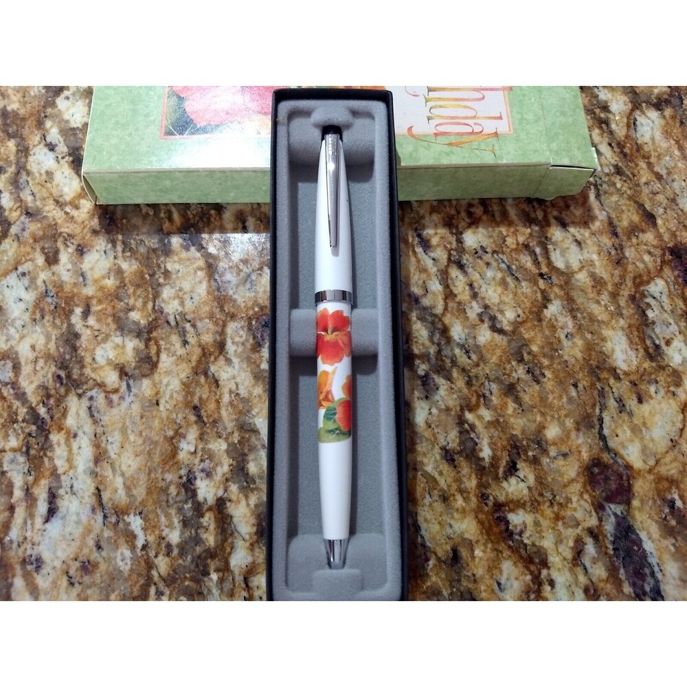 CROSS‎ MARJOLEIN BASTIN TWIST BALL POINT PEN Red & Orange Flowers NOS in Box
